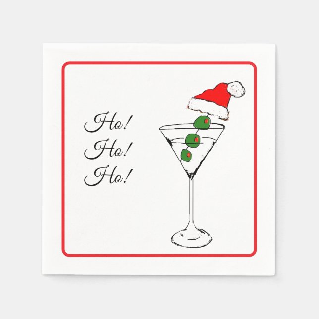 Ho Ho Ho Santa hat martini glass cocktail napkin Serviette (Vorderseite)
