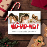 Ho Ho Ho Santa Just Married Couple Christmas Feiertagskarte<br><div class="desc">A modern three photo Christmas greeting card in a cute "Ho Ho Ho" santa inspired design. Add your photos,  wishes and names.</div>