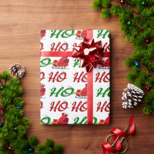 Ho Ho Ho Santa Sleigh Weihnachtsgrüne Schrift Geschenkpapier