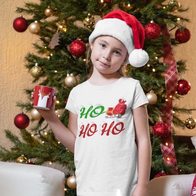 Ho Ho Ho Santa Sleigh Weihnachtsgrüne Schrift T-Shirt (Von Creator hochgeladen)