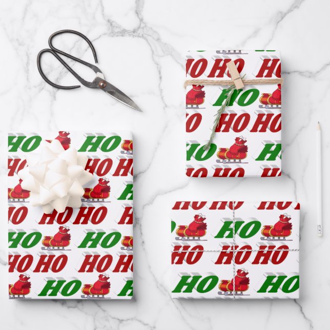 Ho Ho Ho Santa Sleigh Weihnachtstypografie Geschenkpapier Set (Vorderseite)