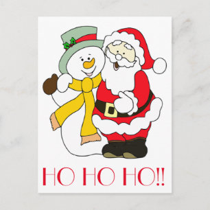 HO HO HO!! Santa und Snowman Feiertagspostkarte