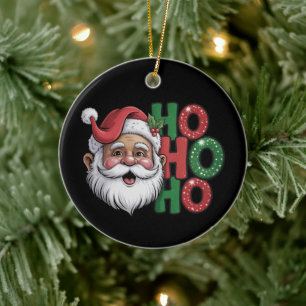Ho Ho Ho schwarzer Weihnachtsmann Retro Vintage Gl Keramik Ornament