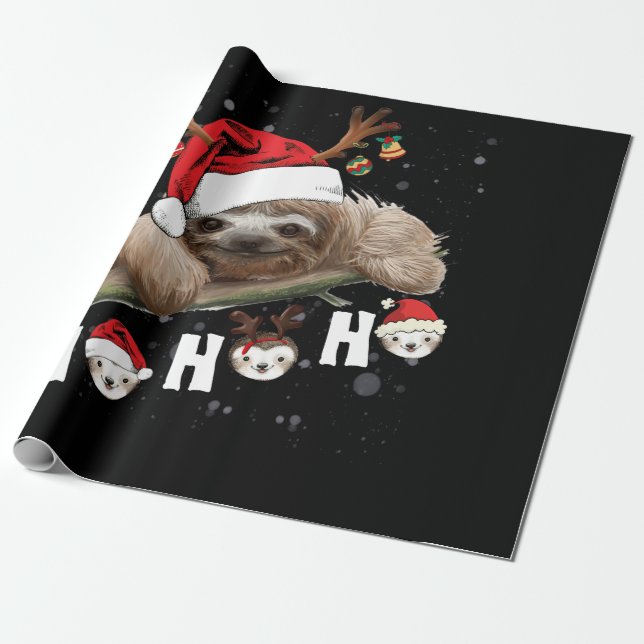 Ho Ho Ho Sloth Christmas Weihnachtsmannmütze Renti Geschenkpapier (Ungerollt)
