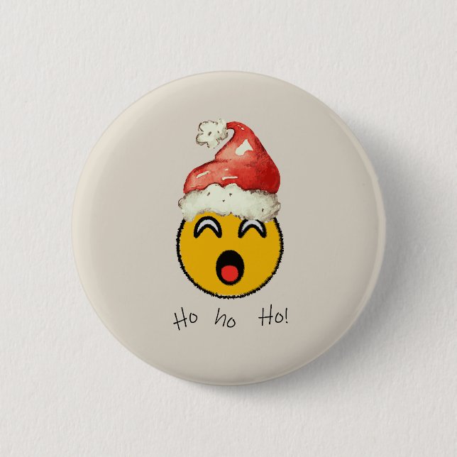 Ho Ho Ho smiley santa Button (Vorderseite)