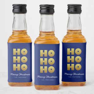 Ho Ho Ho   Spaß Weihnachten Blau & Gold Alkoholflaschenetikett