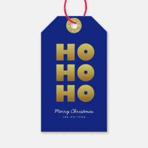 Ho Ho Ho   Spaß Weihnachten Blau & Gold Geschenkanhänger