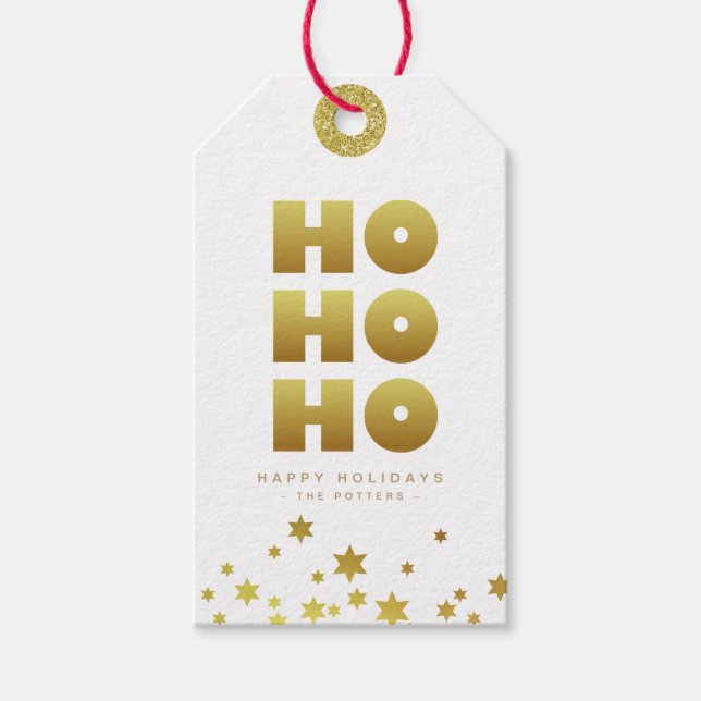 Ho Ho Ho | Spaß Weihnachten White & Gold Mini Geschenkanhänger (Vorderseite)