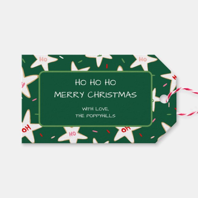 Ho Ho Ho Sternchen-Keks-Weihnachten Geschenkanhänger (Vorderseite (Horizontal))