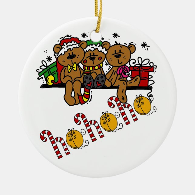 Ho Ho Ho Teddy Bears Keramik Ornament (Vorne)