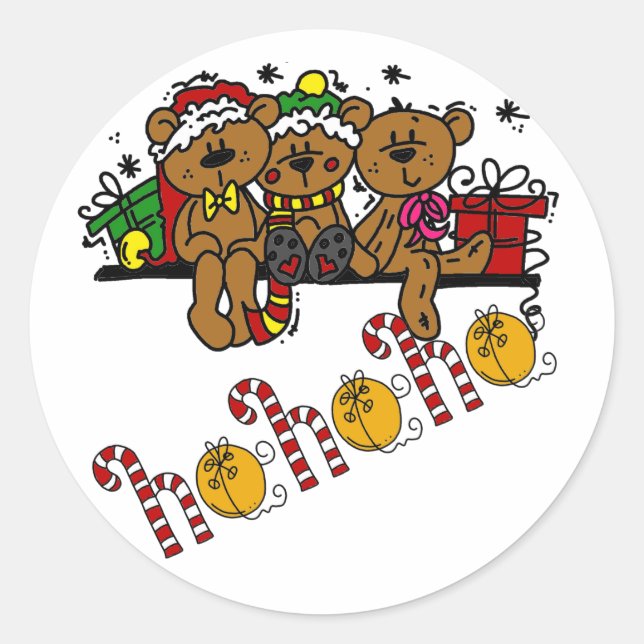Ho Ho Ho Teddy Bears Runder Aufkleber (Vorderseite)