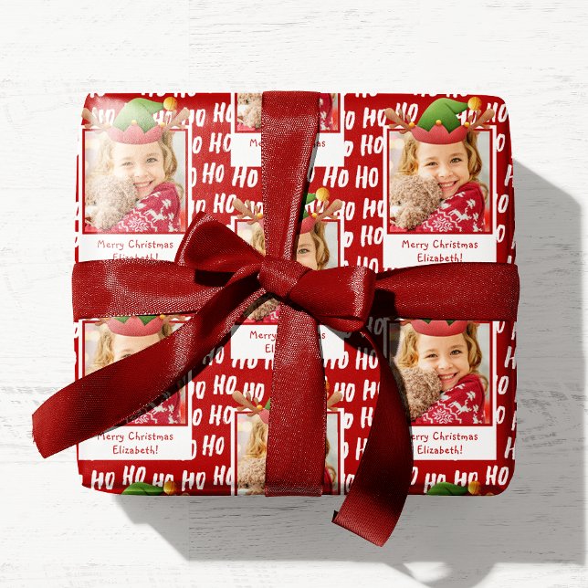 Ho Ho Ho Text Holiday Pattern mit Foto Weihnachten Geschenkpapier (Von Creator hochgeladen)