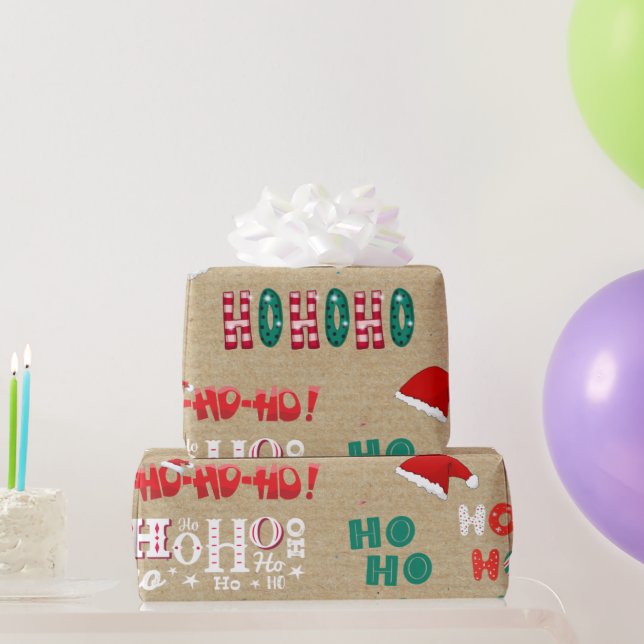 Ho Ho Ho Vintag Kraft Weihnachtsmuster Geschenkpapier (Partygeschenke)