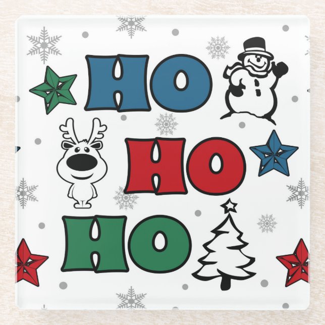 Ho-Ho-Ho Weihnachtsdesign Glasuntersetzer (Vorderseite)