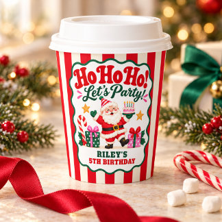 Ho Ho Ho Weihnachtsgeburtstagsfeier Streifen Pappbecher