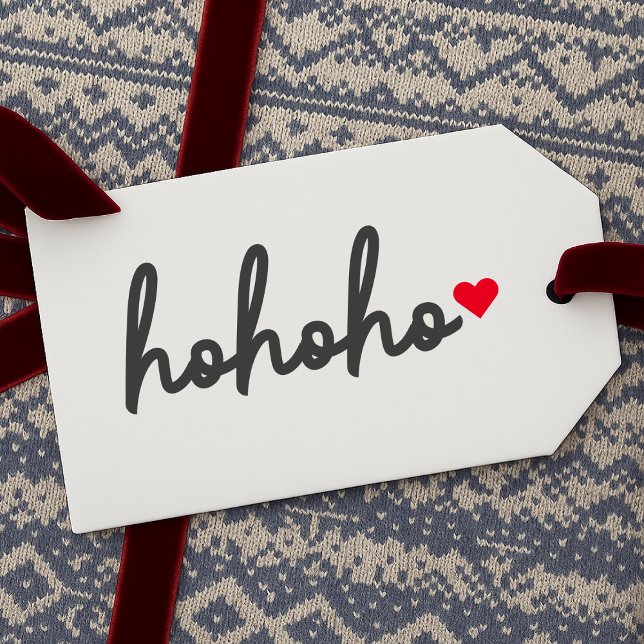 Ho Ho Ho | Weihnachtsherz Modernes Minimalistisch Geschenkanhänger (Minimalist holiday gift tags with playful handwritten typography for festive, stylish wrapping)