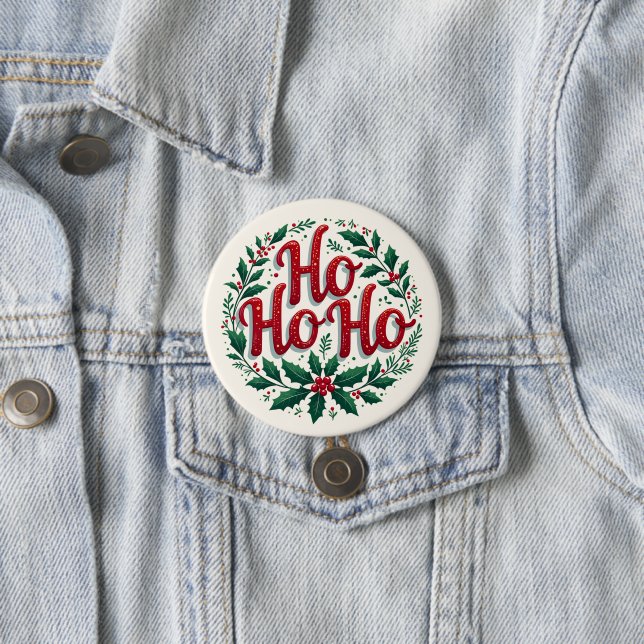 Ho Ho Ho Weihnachtskranz-Typografie-Design Button (Beispiel)