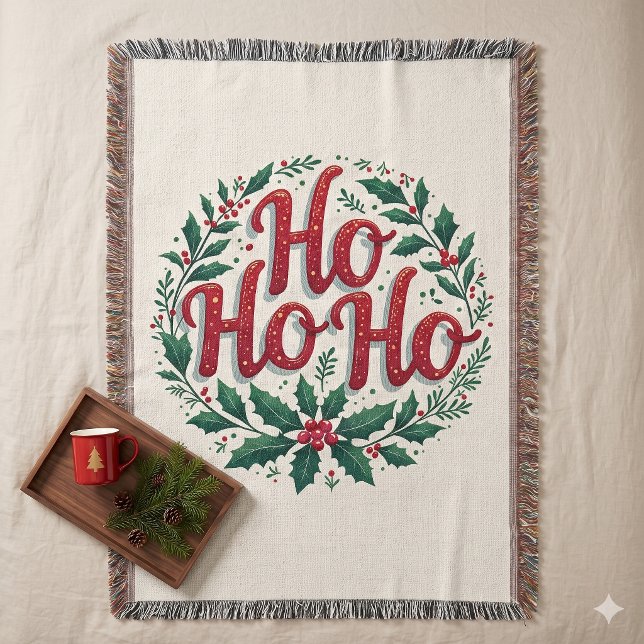 Ho Ho Ho Weihnachtskranz-Typografie-Design Decke (Ho Ho Ho Christmas Wreath Typography Design Throw Blanket)