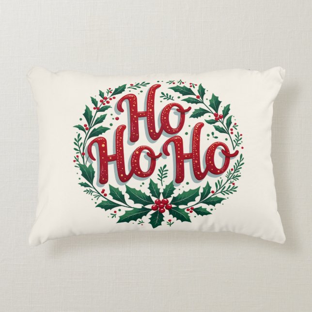 Ho Ho Ho Weihnachtskranz-Typografie-Design Dekokissen (Vorderseite)