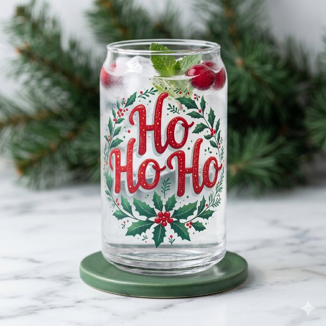 Ho Ho Ho Weihnachtskranz-Typografie-Design Dosenglas (Ho Ho Ho Christmas Wreath Typography Design Can Glass)