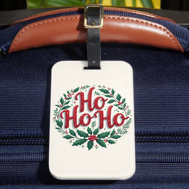 Ho Ho Ho Weihnachtskranz-Typografie-Design Gepäckanhänger (Vorderseite Insitu 2)