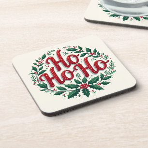 Ho Ho Ho Weihnachtskranz-Typografie-Design Getränkeuntersetzer