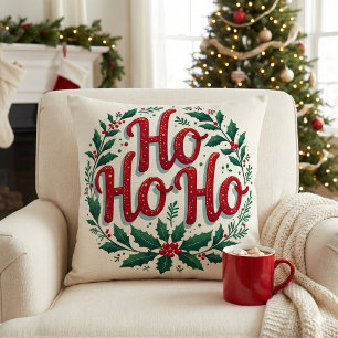 Ho Ho Ho Weihnachtskranz-Typografie-Design Kissen