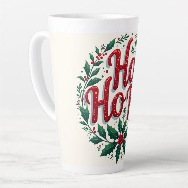Ho Ho Ho Weihnachtskranz-Typografie-Design Milchtasse (Linke Ecke)