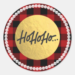HO HO HO Weihnachtsperlen Buffalo Karierter Goldfo Runder Aufkleber