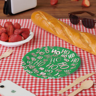 HO HO HO Weihnachtstextmuster weiß grün rot Pappteller