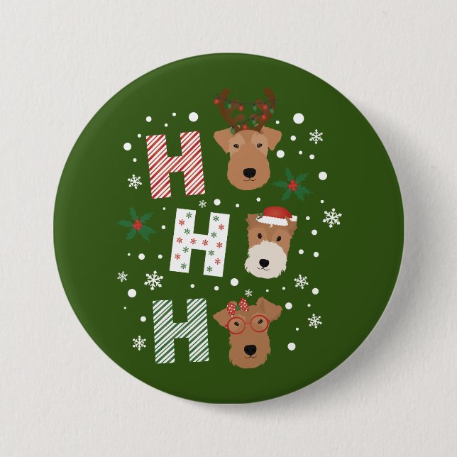 Ho Ho Ho Welsh Terrier Frohe Weihnachten Button (Vorderseite)