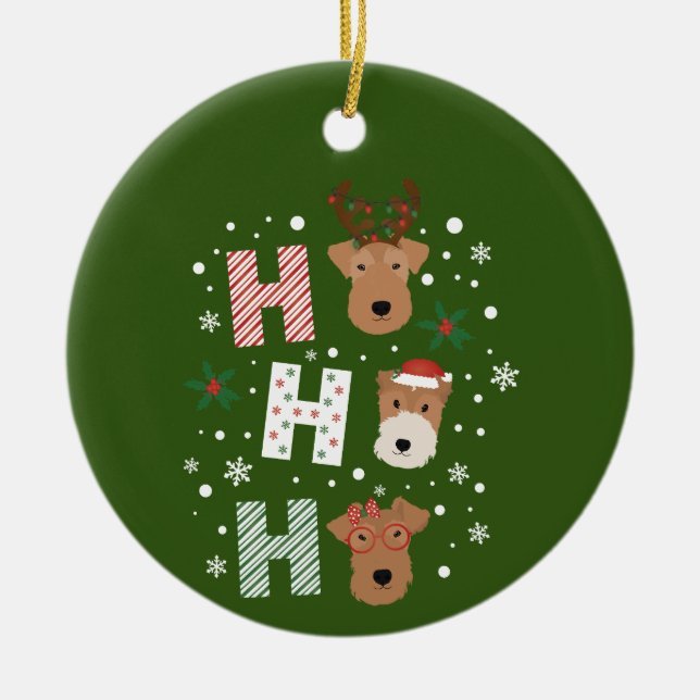 Ho Ho Ho Welsh Terrier Frohe Weihnachten Keramik Ornament (Vorne)