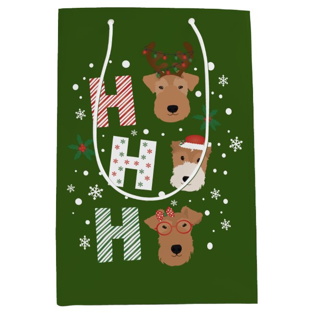 Ho Ho Ho Welsh Terrier Frohe Weihnachten Mittlere Geschenktüte (Vorderseite)