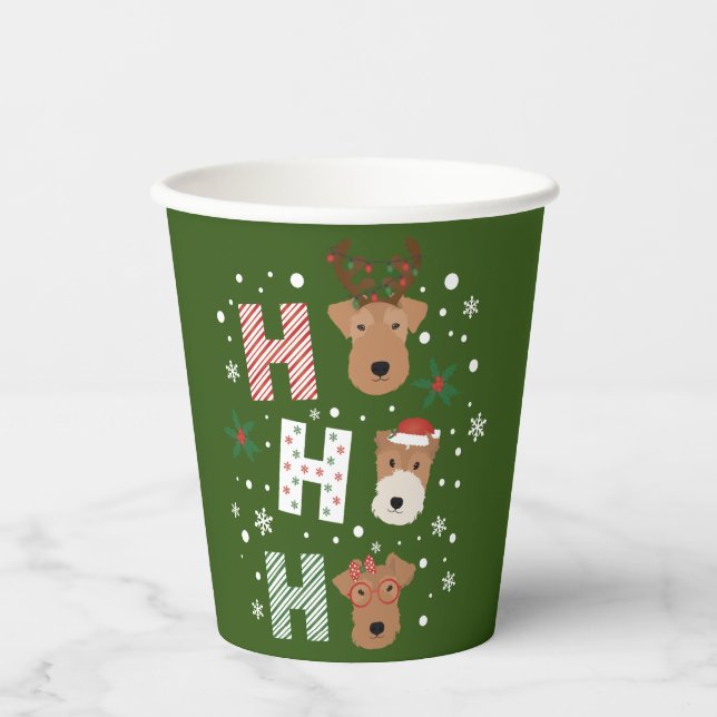 Ho Ho Ho Welsh Terrier Frohe Weihnachten Pappbecher (Vorderseite)