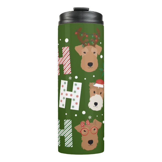 Ho Ho Ho Welsh Terrier Frohe Weihnachten Thermosbecher (Vorderseite)
