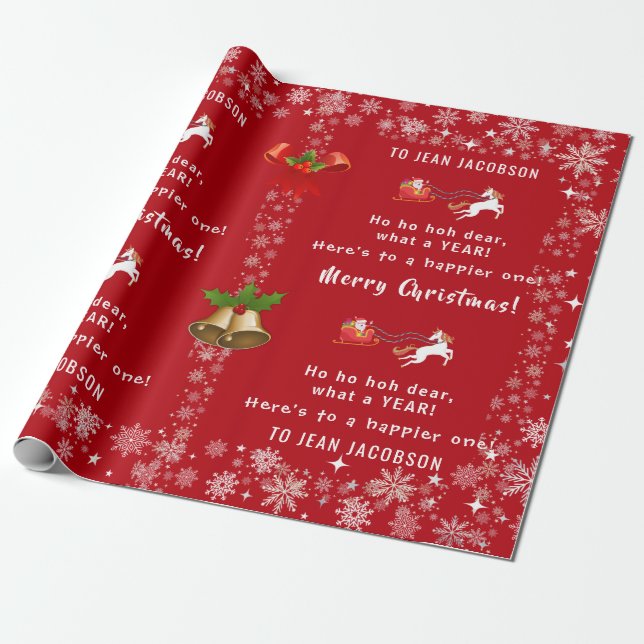 Ho Ho Hoh Liebe Funny Santa Unicorn Personalisiert Geschenkpapier (Ungerollt)