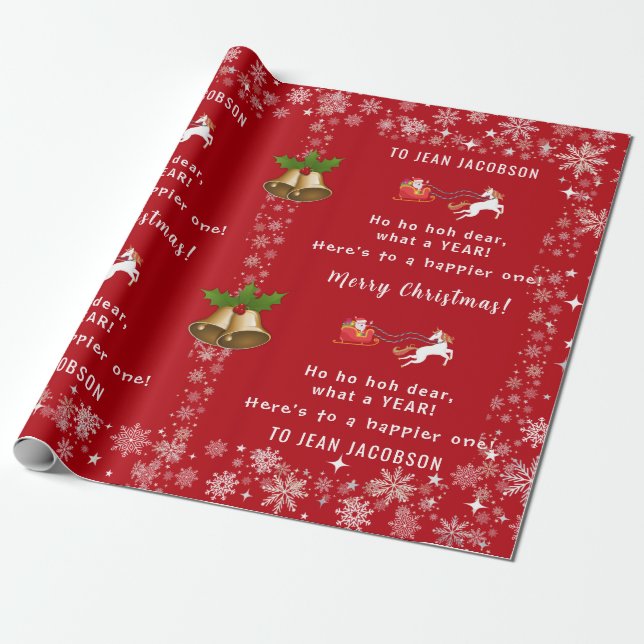 Ho Ho Hoh Liebe Funny Santa Unicorn Personalisiert Geschenkpapier (Ungerollt)