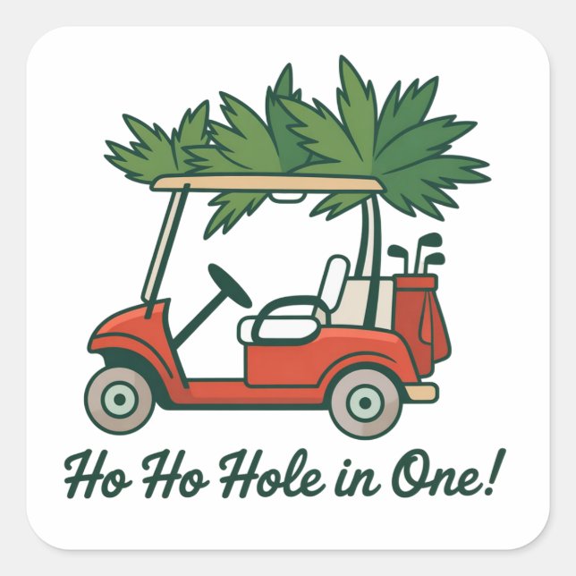 Ho Ho Hole In One Christmas Santa Golf Golfing  Quadratischer Aufkleber (Vorderseite)