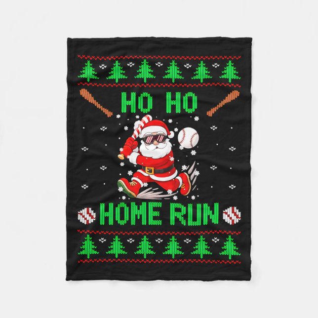 Ho Ho Home Run Baseball Christmas Santa Ugly Xmas  Fleecedecke (Vorderseite)