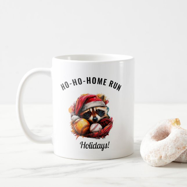 Ho-Ho-Home Run Raccoon Mug — Add Your Name on Back Kaffeetasse (Mit Donut)