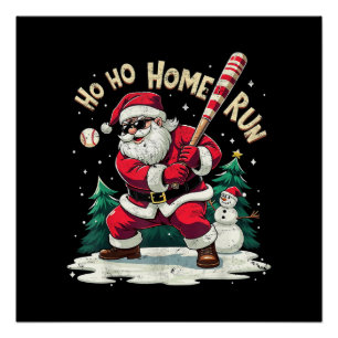 Ho Ho Home Run Vintage-Santa spielt Baseball Poster