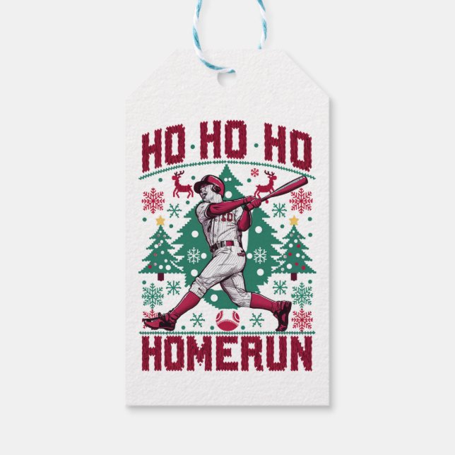 Ho Ho Homerun Baseball Ugly Weihnachts-Sweater Geschenkanhänger (Rückseite)