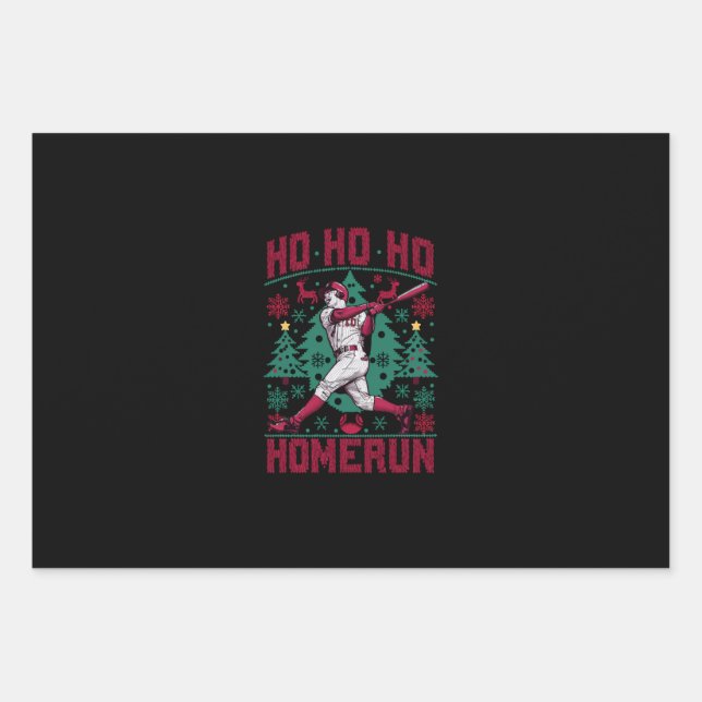 Ho Ho Homerun Baseball Ugly Weihnachts-Sweater Geschenkpapier Set (Vorderseite)
