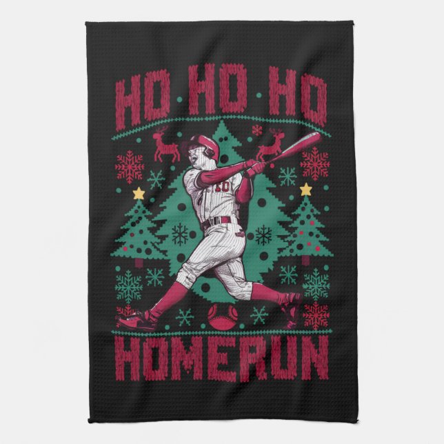 Ho Ho Homerun Baseball Ugly Weihnachts-Sweater Geschirrtuch (Vertikal)
