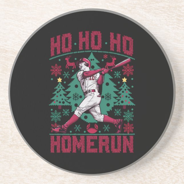 Ho Ho Homerun Baseball Ugly Weihnachts-Sweater Getränkeuntersetzer (Vorne)