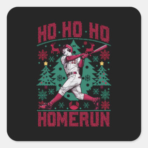 Ho Ho Homerun Baseball Ugly Weihnachts-Sweater Quadratischer Aufkleber