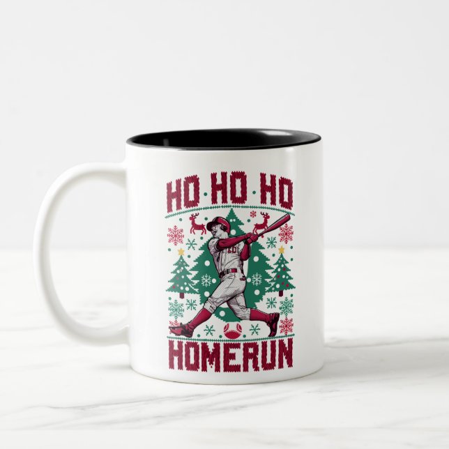 Ho Ho Homerun Baseball Ugly Weihnachts-Sweater Zweifarbige Tasse (Links)