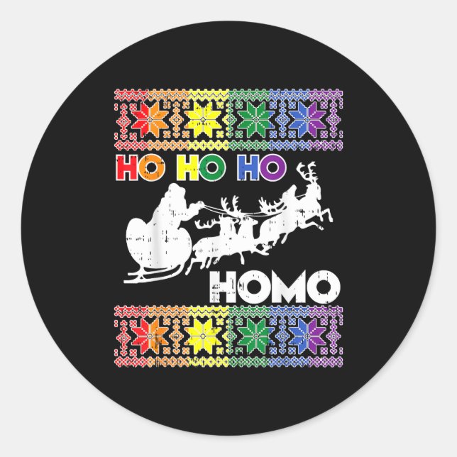 Ho Ho Homo Gay Ugly Xmas Sweater Funny Lgbt Christ Runder Aufkleber (Vorderseite)