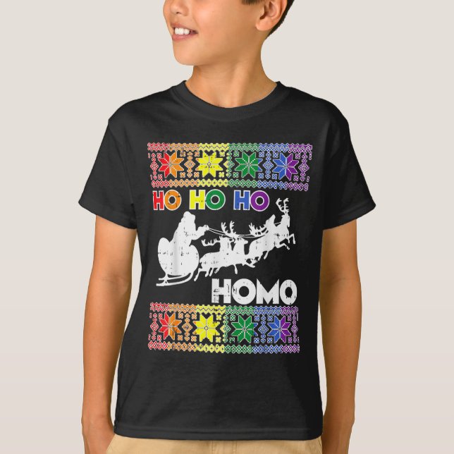 Ho Ho Homo Gay Ugly Xmas Sweater Funny Lgbt Christ T-Shirt (Vorderseite)