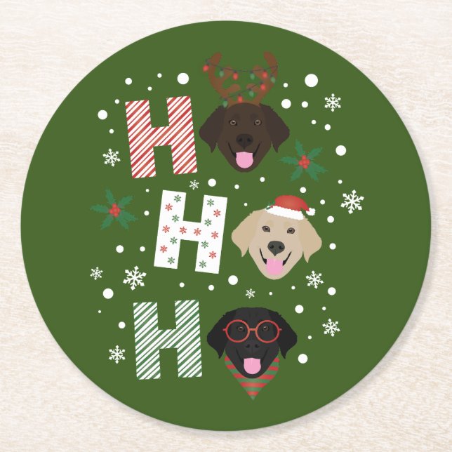Ho Ho Labrador Retriever Frohe Weihnachten Runder Pappuntersetzer (Vorderseite)